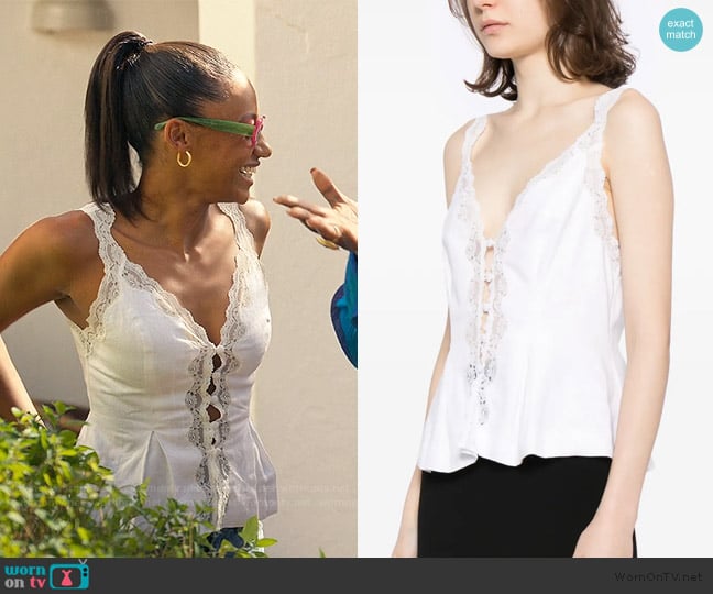 Reformation Josefina linen top worn by Brigitte Russell-Bailey (Shalom Brune-Franklin) on The Girlfriend