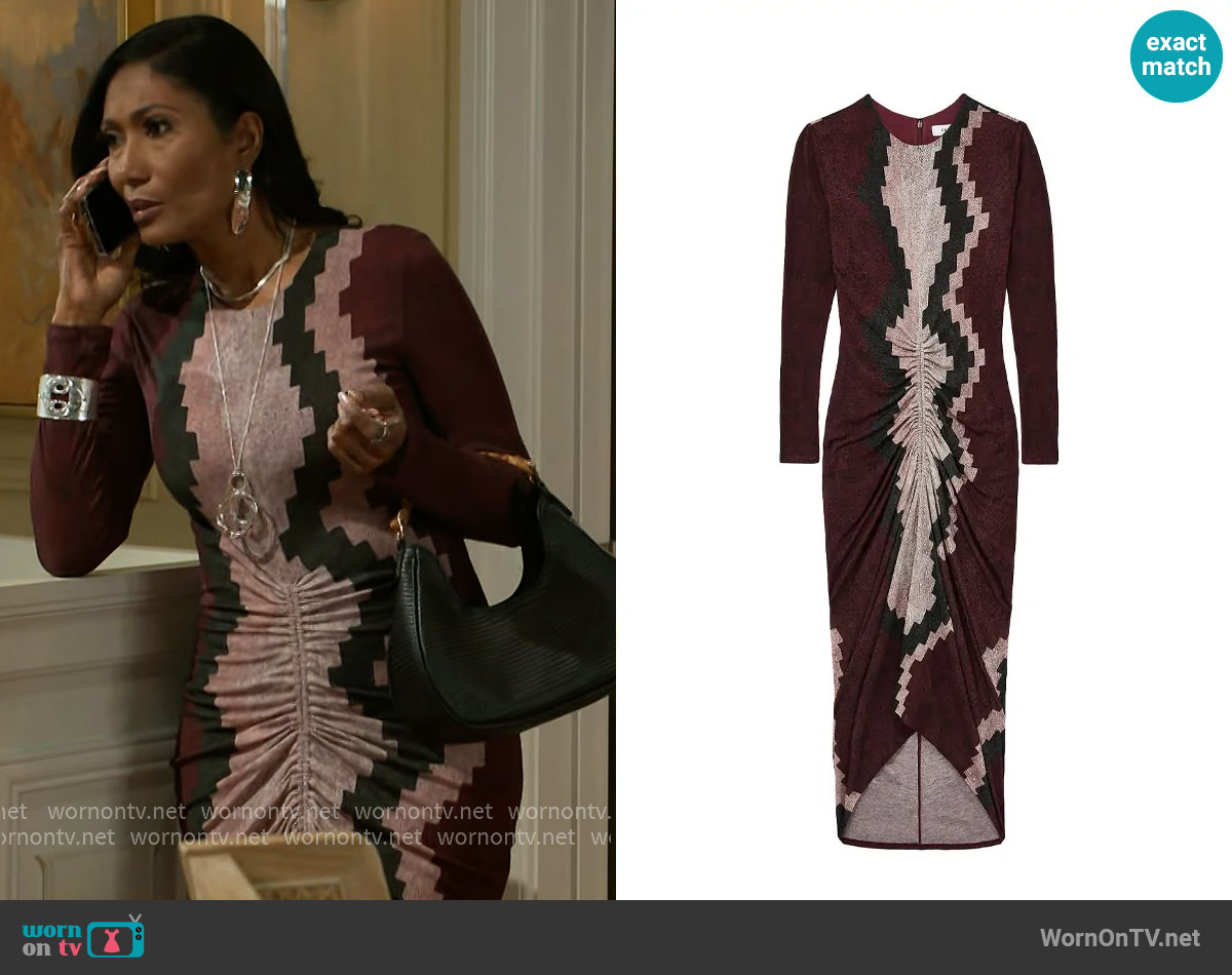 Reiss Georgia Dress in Burgundy worn by Dana 'Leslie' Thomas (Trisha Mann-Grant) on Beyond the Gates