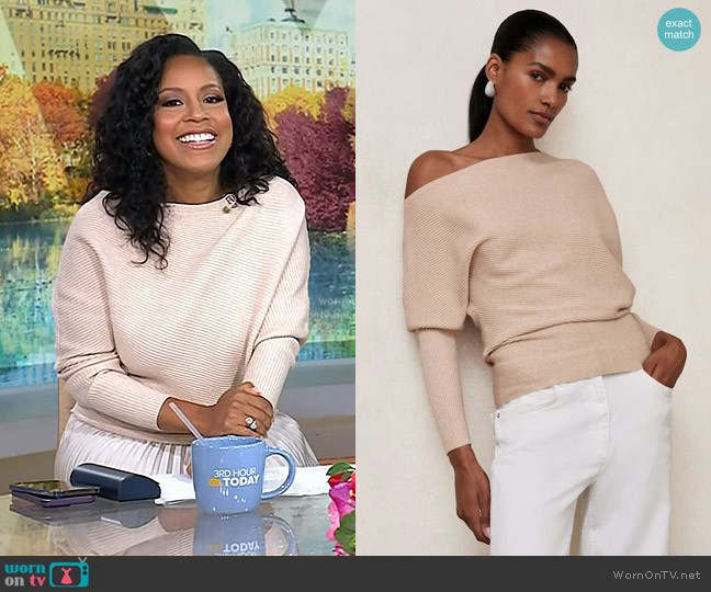 Reiss Lorna Drape Knitted Top in Oatmeal Neutral worn by Sheinelle Jones on Today