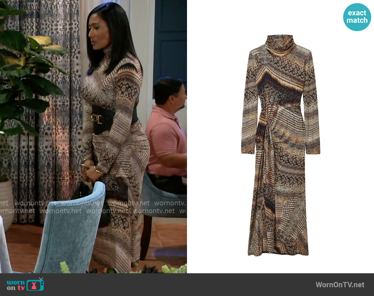Reiss Naomi Snake Print Turtleneck Midi-Dress worn by Dana 'Leslie' Thomas (Trisha Mann-Grant) on Beyond the Gates