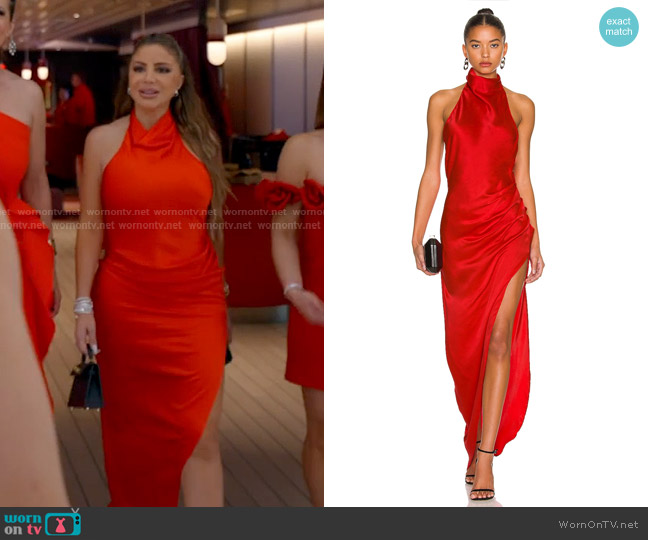 Revelove x Amanda Uprichard Samba Gown in Candy Apple worn by Larsa Pippen (Larsa Pippen) on The Real Housewives of Miami