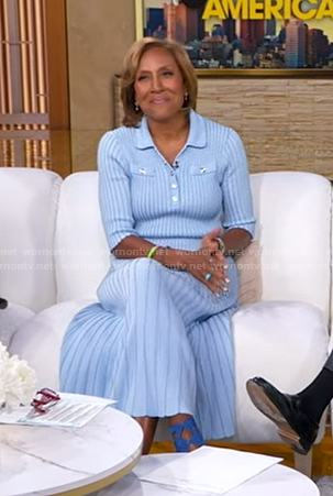 Robin’s blue ribbed knit dress on Good Morning America