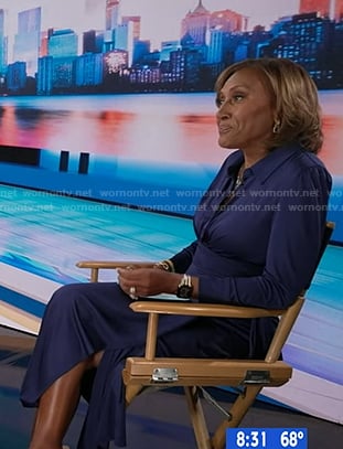Robin’s navy wrap shirtdress on Good Morning America