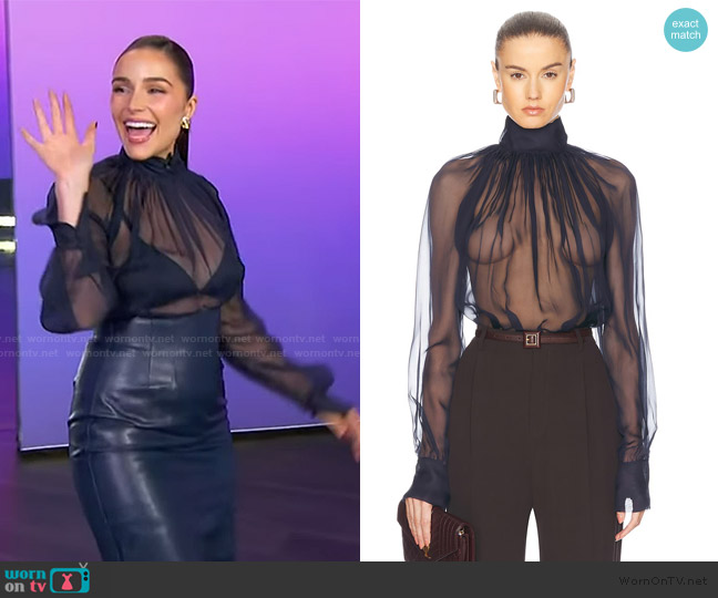Saint Laurent Long Sleeve Blouse worn by Olivia Culpo on The Jennifer Hudson Show