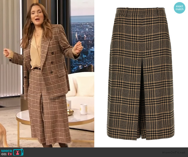 Saint Laurent Prince of Wales check trousers worn by Drew Barrymore on The Drew Barrymore Show