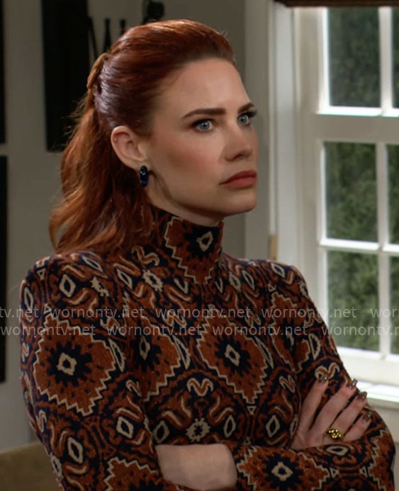Sally’s orange printed dress on The Young and the Restless