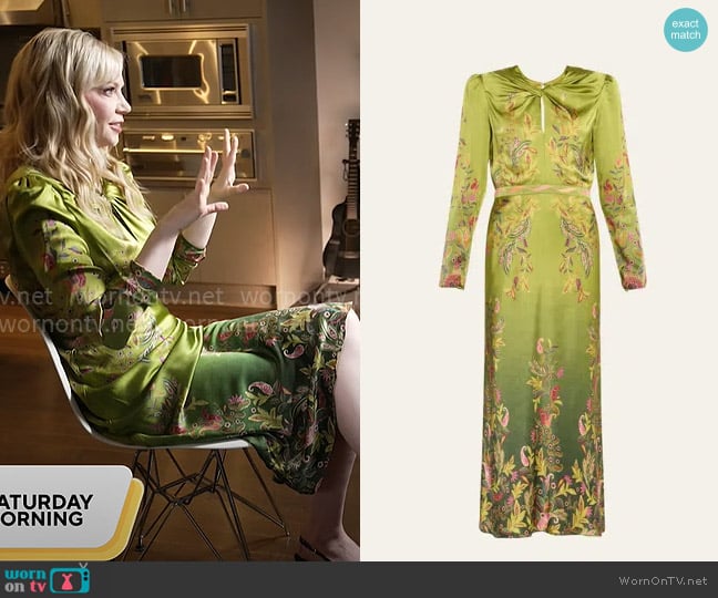 Saloni Claudia Dress in Ombre Caudex Plmt worn by Riki Lindhome on CBS Mornings