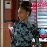 Samantha’s blue floral mesh top on Beyond the Gates