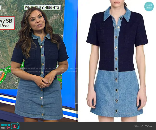 Sandro Brooke Mixed Media Denim Mini Shirtdress worn by Adelle Caballero on Today