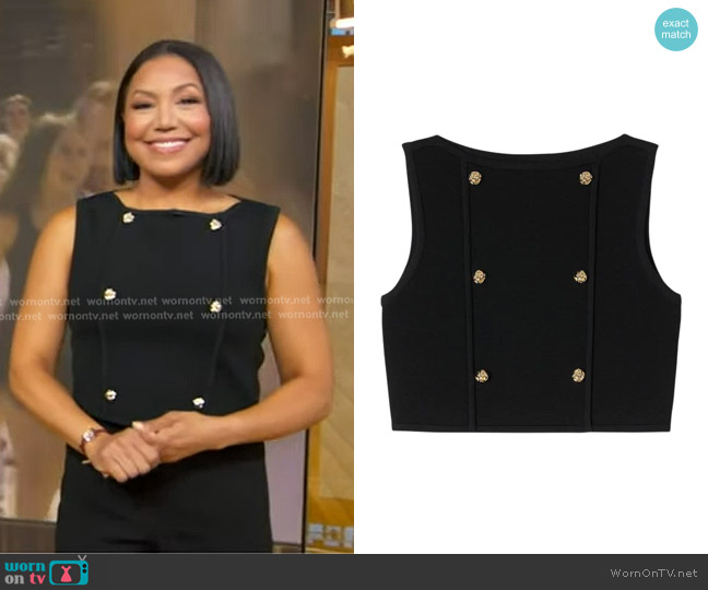 Sandro Button Detail Cropped Knit Top worn by Stephanie Ramos on Good Morning America