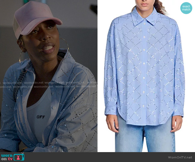 Sandro Janeiro Poplin Rhinestone Shirt worn by Nisha McCall (Kash Doll) on Reasonable Doubt