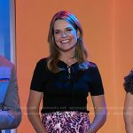 Savannah’s black lace-up top and print skirt on Today