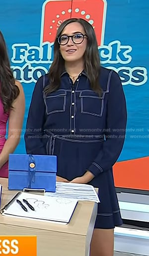 Savannah’s navy dress with white stitching on Today
