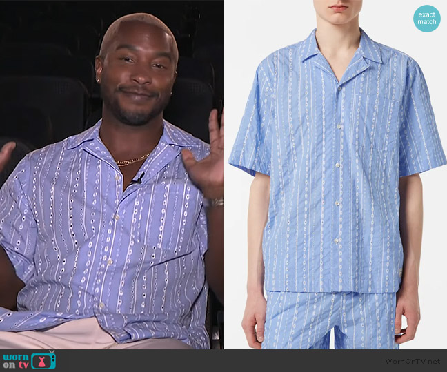 Scotch and Soda Relaxed-Fit Stripe Short-Sleeve Shirt worn by Scott Evans on Access Hollywood