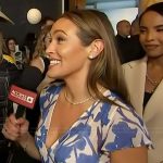 Emily’s blue floral print dress on Access Hollywood