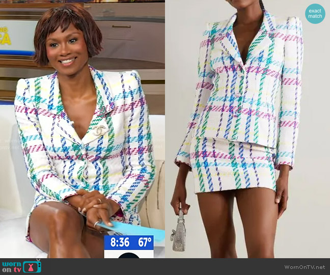 Sergio Hudson Checked Cotton-blend Blazer worn by Emayatzy Corinealdi on Good Morning America