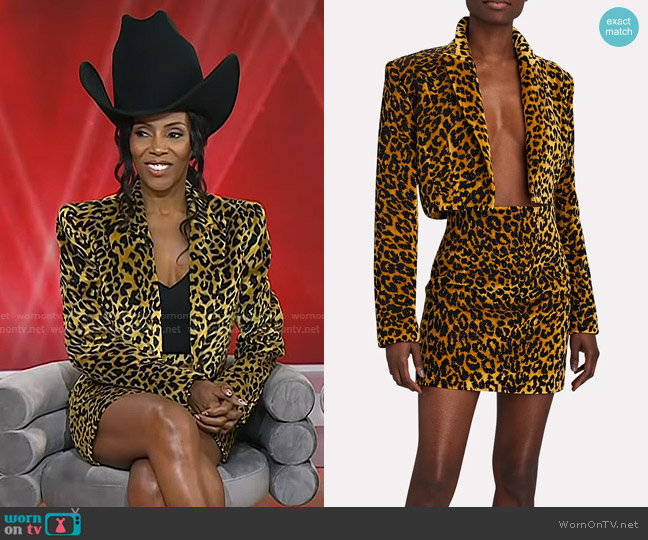 Sergio Hudson Embellished Cropped Blazer in Cheetah worn by June Ambrose on Today