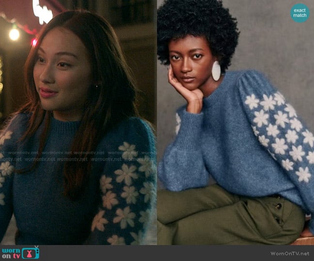 Sezane Luke Jumper in Faded Blue Cream worn by Belly Conklin (Lola Tung) on The Summer I Turned Pretty