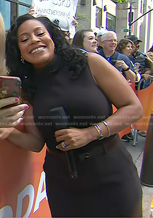 Sheinelle’s dark brown sleeveless sheath dress on Today