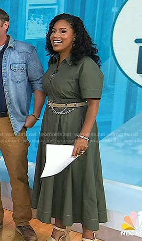 Sheinelle’s green zip front midi dress on Today