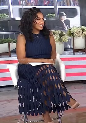 Sheinelle’s navy sleeveless cutout knit dress on Today