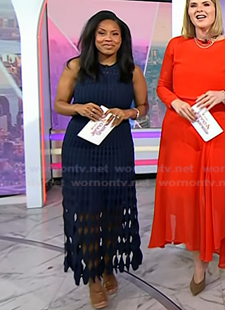 Sheinelle’s navy sleeveless cutout knit dress on Today