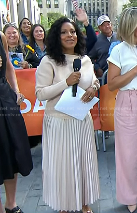 Sheinelle’s pink ribbed sweater and pleated skirt on Today