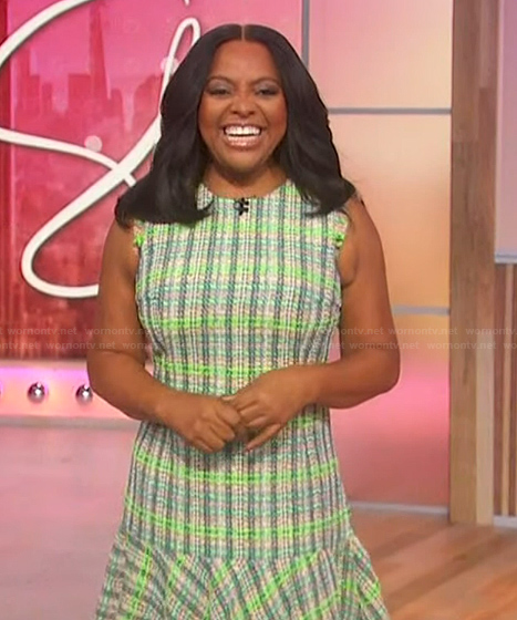 Sherri’s green plaid tweed dress on Sherri
