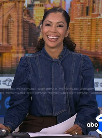Shirleen Allicot’s tie neck denim blouse on Good Morning America