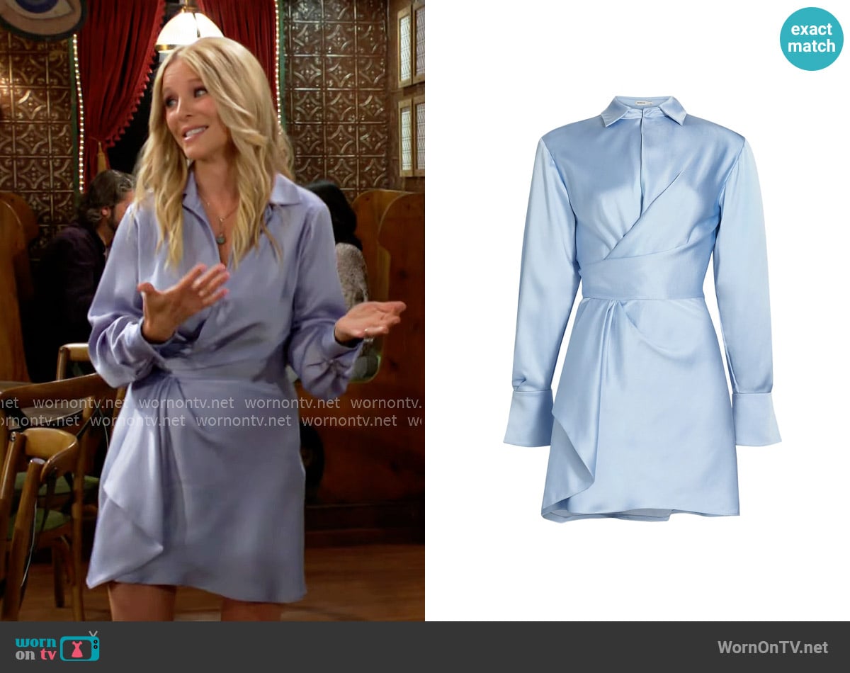 Simkhai Talit Draped Front Minidress in Sky worn by Christine Blair Williams (Lauralee Bell) on The Young and the Restless