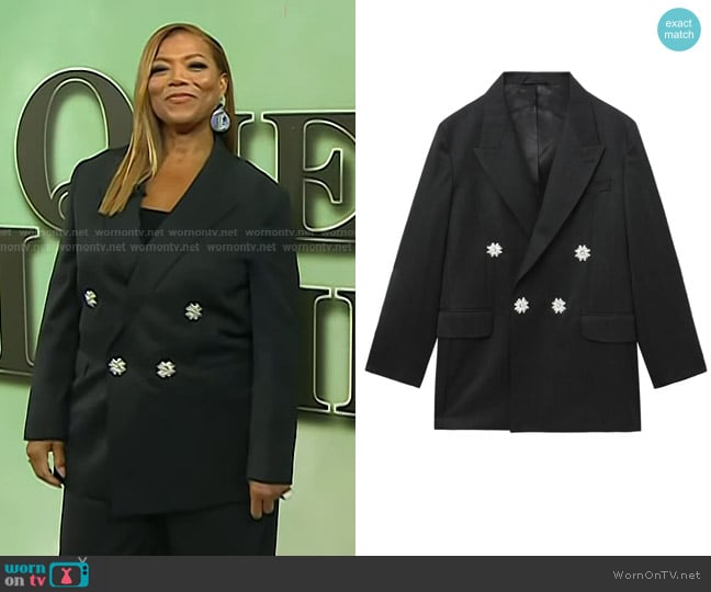 Simone Rocha Flower-embellished Double-breasted Blazer worn by Queen Latifah on Today