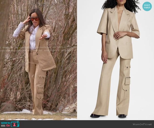 Smythe Oversized Short-Sleeve Blazer in Stone worn by Angie Katsanevas on The Real Housewives of Salt Lake City