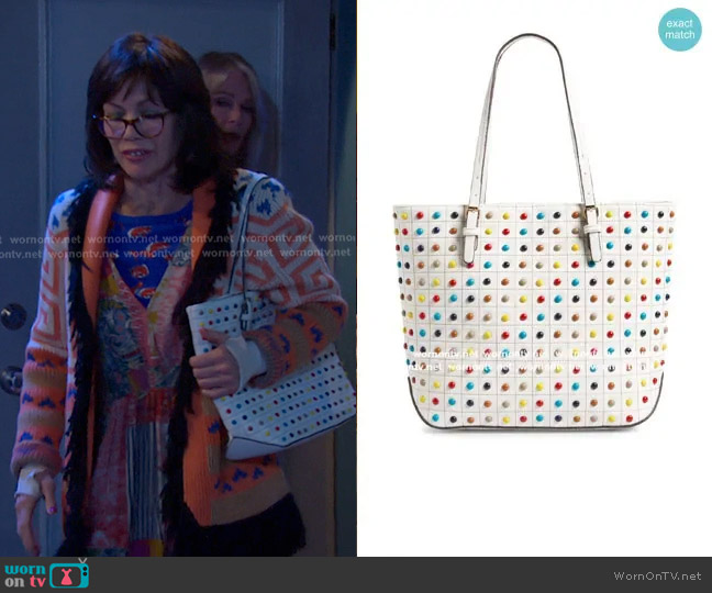 Sondra Roberts Studded Faux Leather Tote in white worn by Susan Banks (Stacy Haiduk) on Days of our Lives