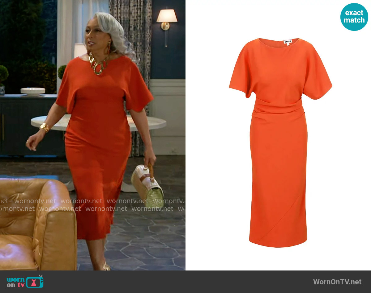 Staud Amelie Dress in Cayenne worn by Anita Dupree (Tamara Tunie) on Beyond the Gates