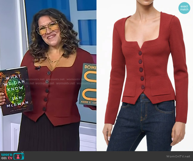 Staud Rachela Knit Top in Sangria worn by Xochitl Gonzalez on Today