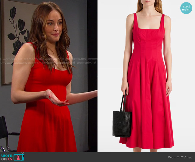 Staud Wells Midi Dress in Red worn by Stephanie Johnson (Abigail Klein) on Days of our Lives