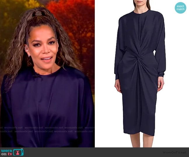 Stella McCartney Satin Twist-Front Long-Sleeve Midi-Dress worn by Sunny Hostin on The View