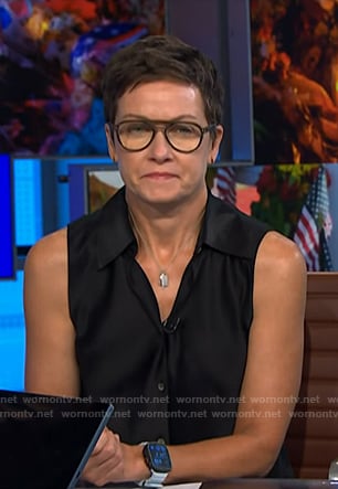 Stephanie Gosk’s black sleeveless shirt on NBC News Daily