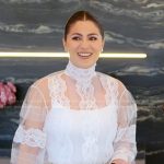 Stephanie’s white lace and sheer blouse on The Real Housewives of Miami