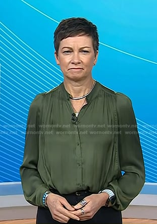 Stephanie’s army green satin blouse on Today
