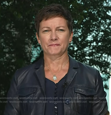 Stephanie’s navy top and leather jacket on Today