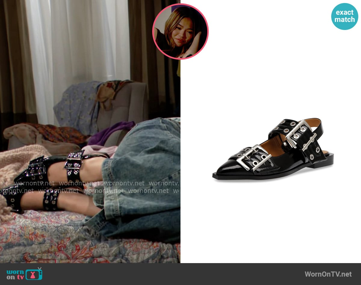 Steve Madden Graya Flat in Black Patent worn by Luna (Lisa Yamada) on The Bold and the Beautiful