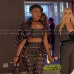 Guerdy’s black studded leather jacket and skirt on The Real Housewives of Miami