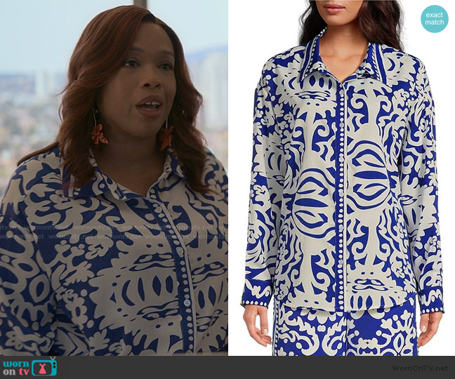 Sugarlips Border Print Oversized Shirt worn by Krystal Walters (Angela Grovey) on Reasonable Doubt