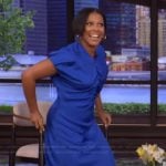 Tamron’s blue satin ruched dress on Live with Kelly and Mark