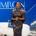 Tamron’s metallic halter dress on Tamron Hall Show