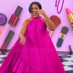 Tamron’s pink halter neck dress on Tamron Hall Show