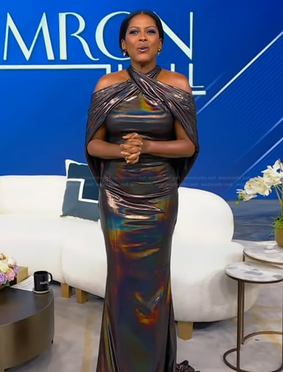 Tamron’s metallic halter dress on Tamron Hall Show