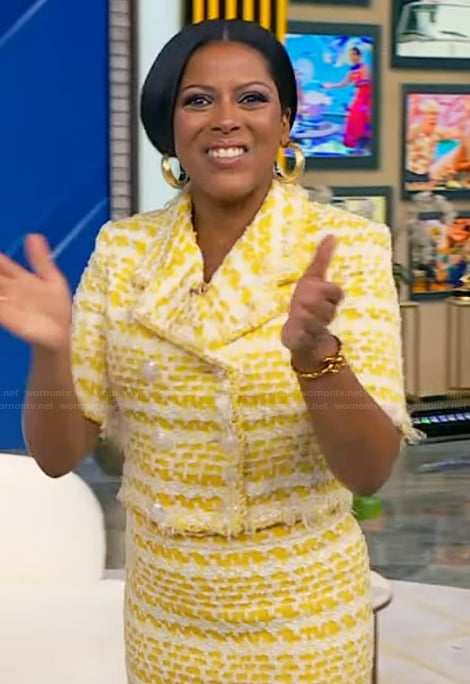 Tamron’s yellow tweed suit set on Tamron Hall Show