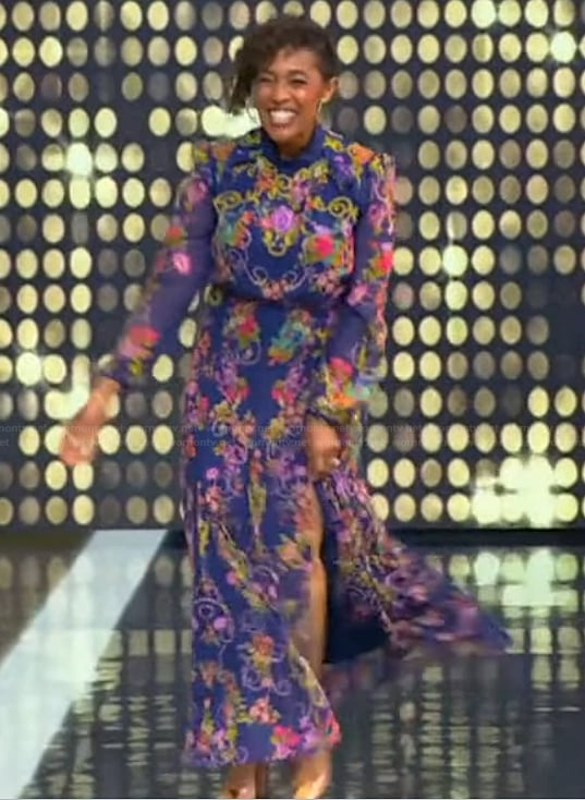 Tembi Locke’s blue floral print dress on Tamron Hall Show